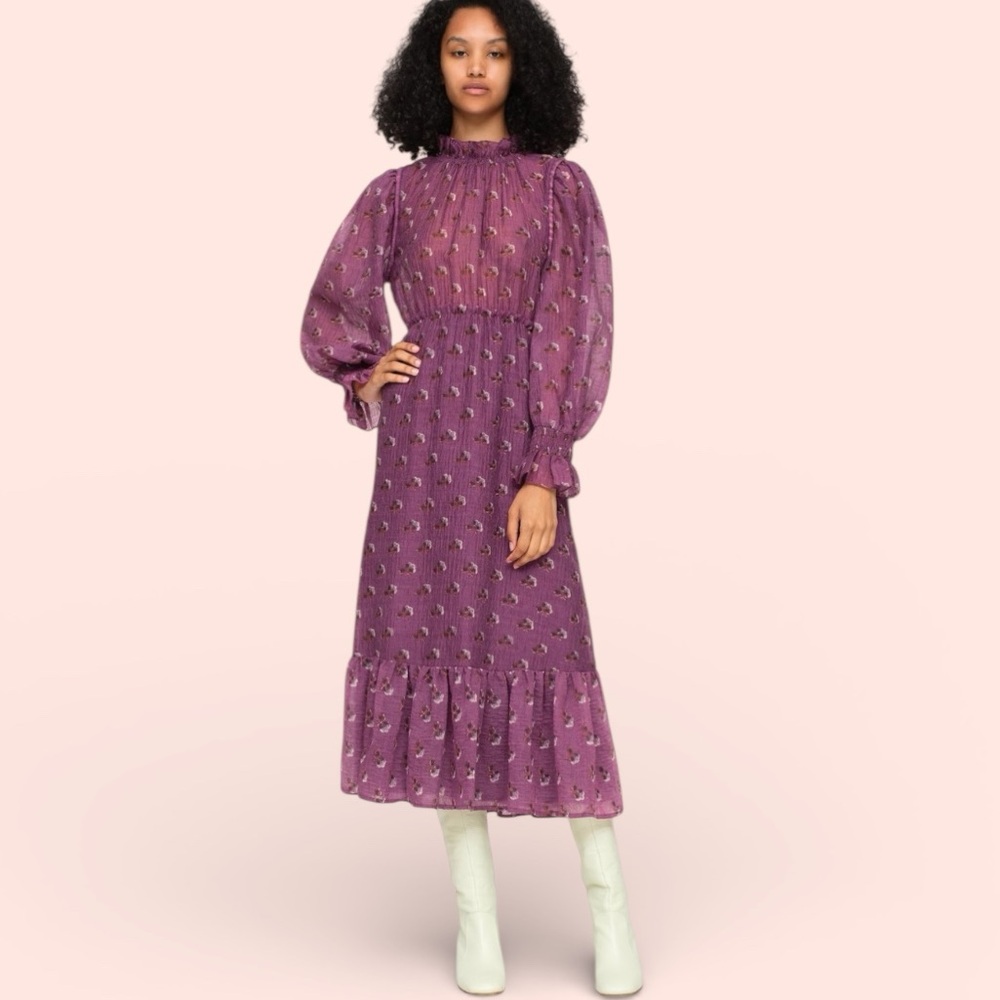 SEA New York Alexis Virgin Wool Gauze Purple Maxi Dress
